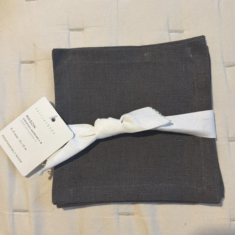 Pottery Barn Mason SET OF 4 Cocktail Napkins CHARCOAL 6